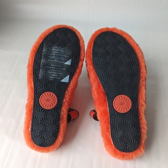 Ugg Fluff Yeah Slide Furry Fuzzy Slipper, Graphic Logo Elastic Strap Hazard sz 6 - Picture 7 of 10